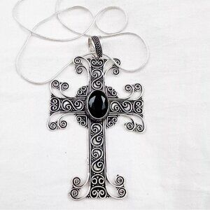 925 Sterling Silver Onyx Gemstone Cross Necklace handmade Womens Jewelry